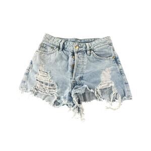 H&M Light Wash Blue Distressed Ripped Denim Cut-Off Jean Shorts Women's Size 2